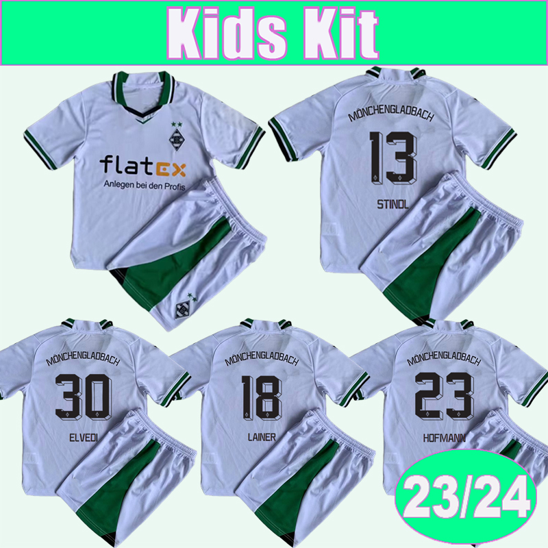 

2023 24 Monchengladbach PLEA THURAM Kids Kit Soccer Jerseys LAINER ELVEDI NEUHAUS STINDL HOFMANN Home White Football Shirts Monchengladbach Short Child Uniforms, Tz13879 23 24 home no socks