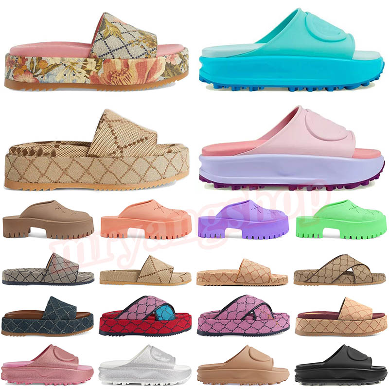 

2023 Sandals Designer Guccies Slippers Mens Women Embroidered Canvas Slides Luxurys Floral Slipper Leather Rubber Canvas Covered Platform Sandals Sliders, 19