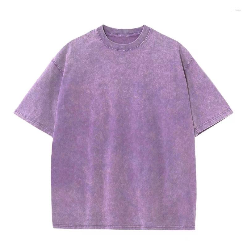 

Men's T Shirts 270g Heavy Cotton Balck Short-sleeved T-shirt Oversized Men's Summer Vintage Washed Distressed Drop Shoulders Baggy Top, Lavender