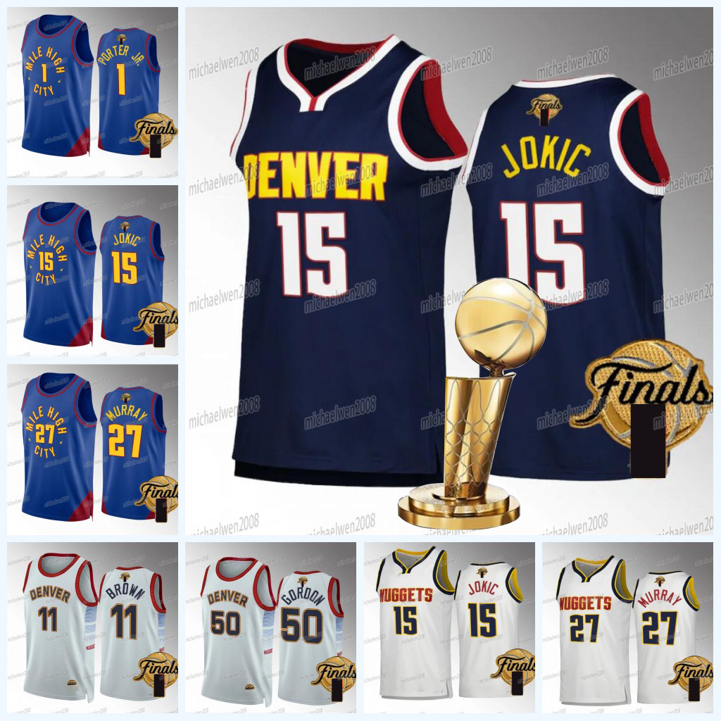 

Custom Nuggets 2023 Finals Champions Basketball Jersey Nikola Jokic Jamal Murray Michael Porter Jr. Bruce Brown Braun Kentavious Caldwell-Pope Aaron Gordon Denvers, White(chamipions patch)