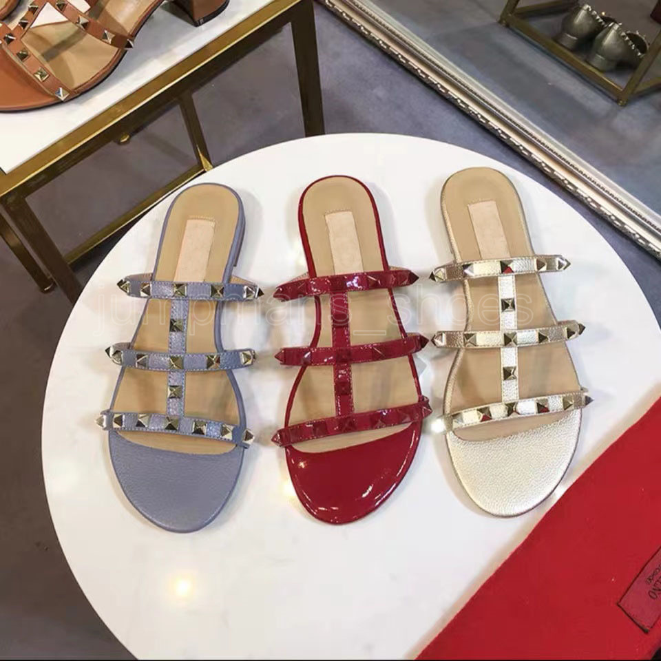 

Designer Luxury Roman Stud Slider Sandals quilted Riveted slider Flat slippers Lea Jex diamond pattern, 5#