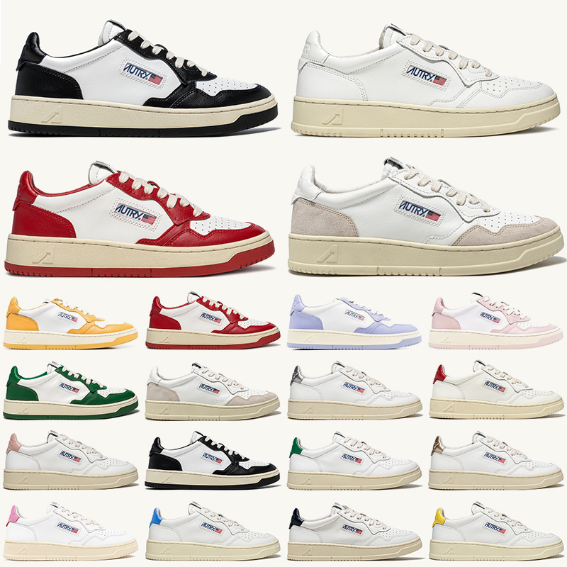 

Designer Shoes Autries Medalist Sneakers Action Two-Tone Leather Suede Low Autry USA men women Casual Outdoor Trainers Panda White Blue size 36-43, White red