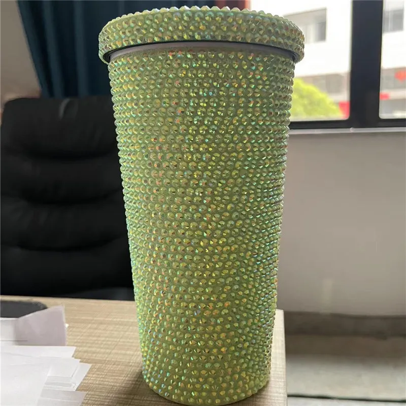 Wholesale 25oz Diamond Tumblers With Lid 750ml Stainless Steel Water Bottles Colorful Shinny Drinking Cups Double Wall Insulated Tumbler A12