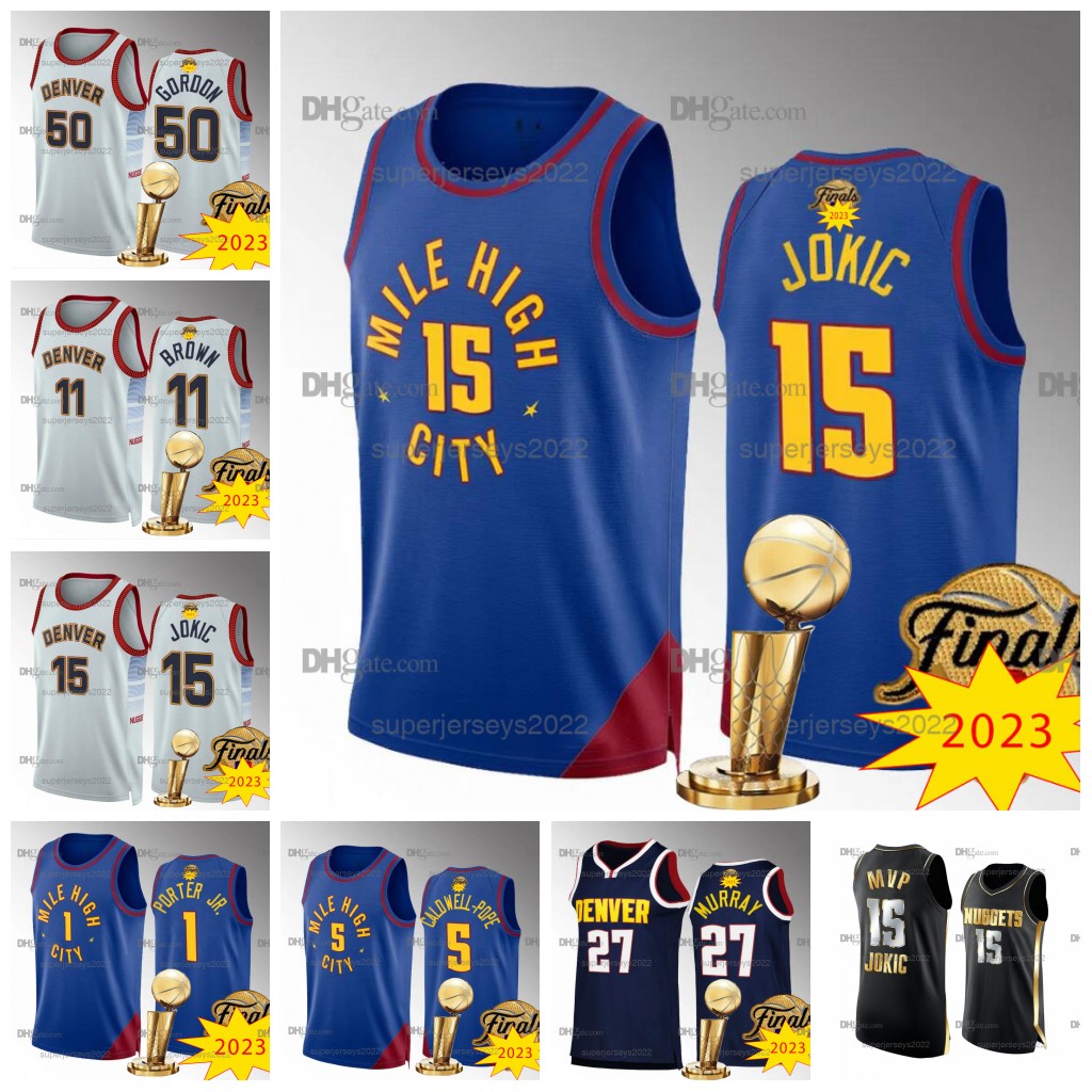 

15 Nikola Jokic 2023 Finals champions Basketball Jersey Jamal Murray Michael 1 Porter Jr. Aaron 50 Gordon Kentavious 5 Caldwell-Pope Nugget Bruce 11 Brown Denver, Blue