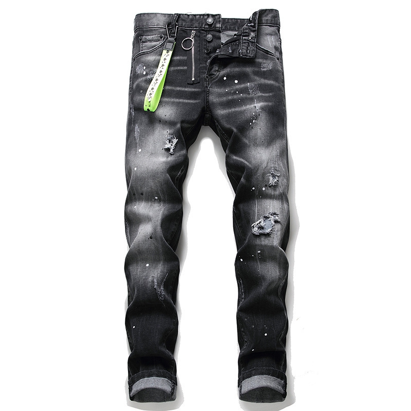 

23SS Men Jeans Hole Men skinny Biker distressed Jeans D2 DSQ ICON GG designer slim jeans Straight Denim pants trousers motorcycle man Tearing jean ds105, Black
