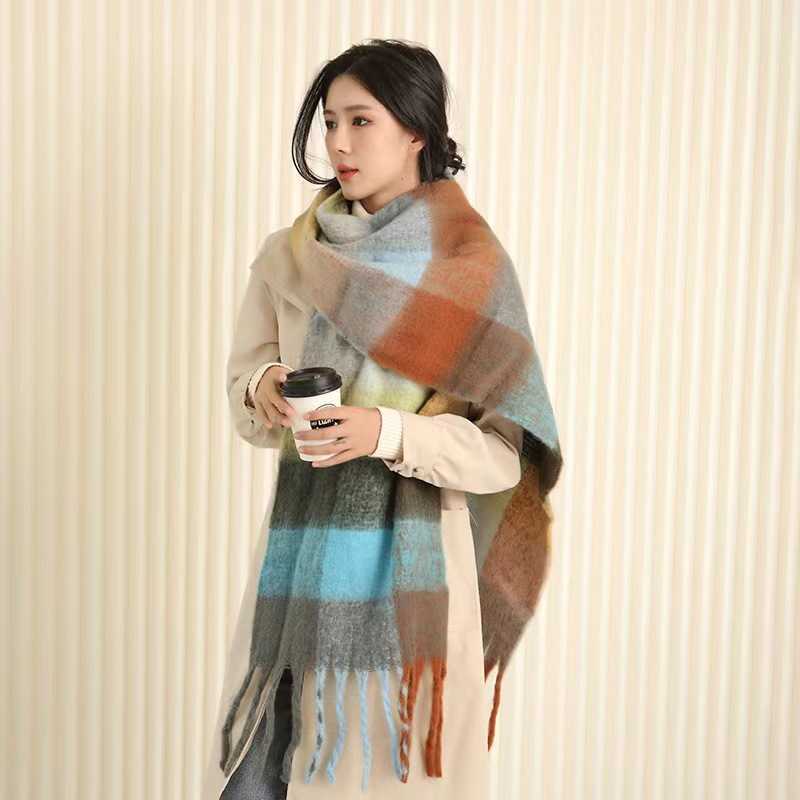 

Ac Scarf Women's Winter 2022 New Style Imitation Cashmere Mohair Warm Casual Versatile Plaid
