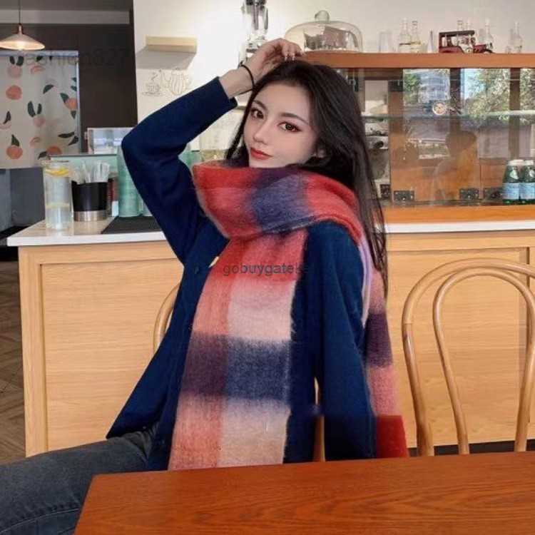 

Scarves Collar Plaid Scarf Version Must Be Thick in Autumn and Winter Rainbow Women's Ac Korean WarmM3RL