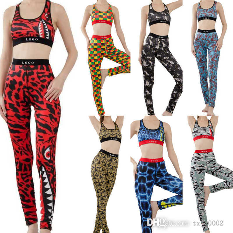 

Designer Yoga Bra Sets Women Tracksuits Two Pieces Pants Set Sexy Crop Top Vest Bikini Patchwork Shark Camo Printed Swimwear, W25