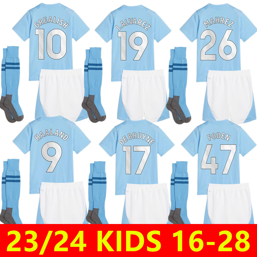 

Kids 2023 2024 football kits Tracksuits HAALAND SOCCER JERSEYS GREALISH STERLING MANS CITIES MAHREZ DE BRUYNE FODEN Kids footbal kit, Kids 22/23 home
