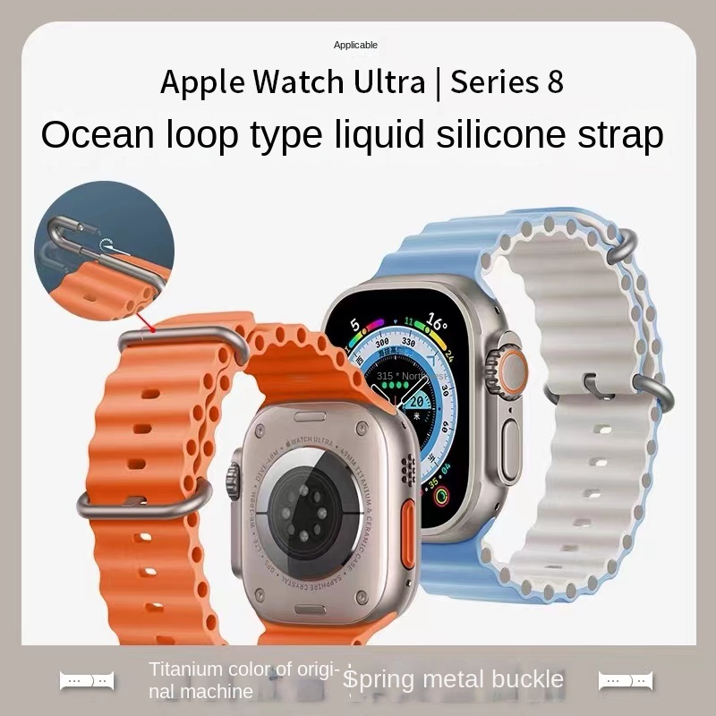 

Ocean silicone Band For Apple Watch Series Ultra 8 7 6 5 4 3 2 se Official Spring buckle Design watch Strap for iWatch 41mm 45mm 40 44mm 49mm 38 42mm Band Accessories