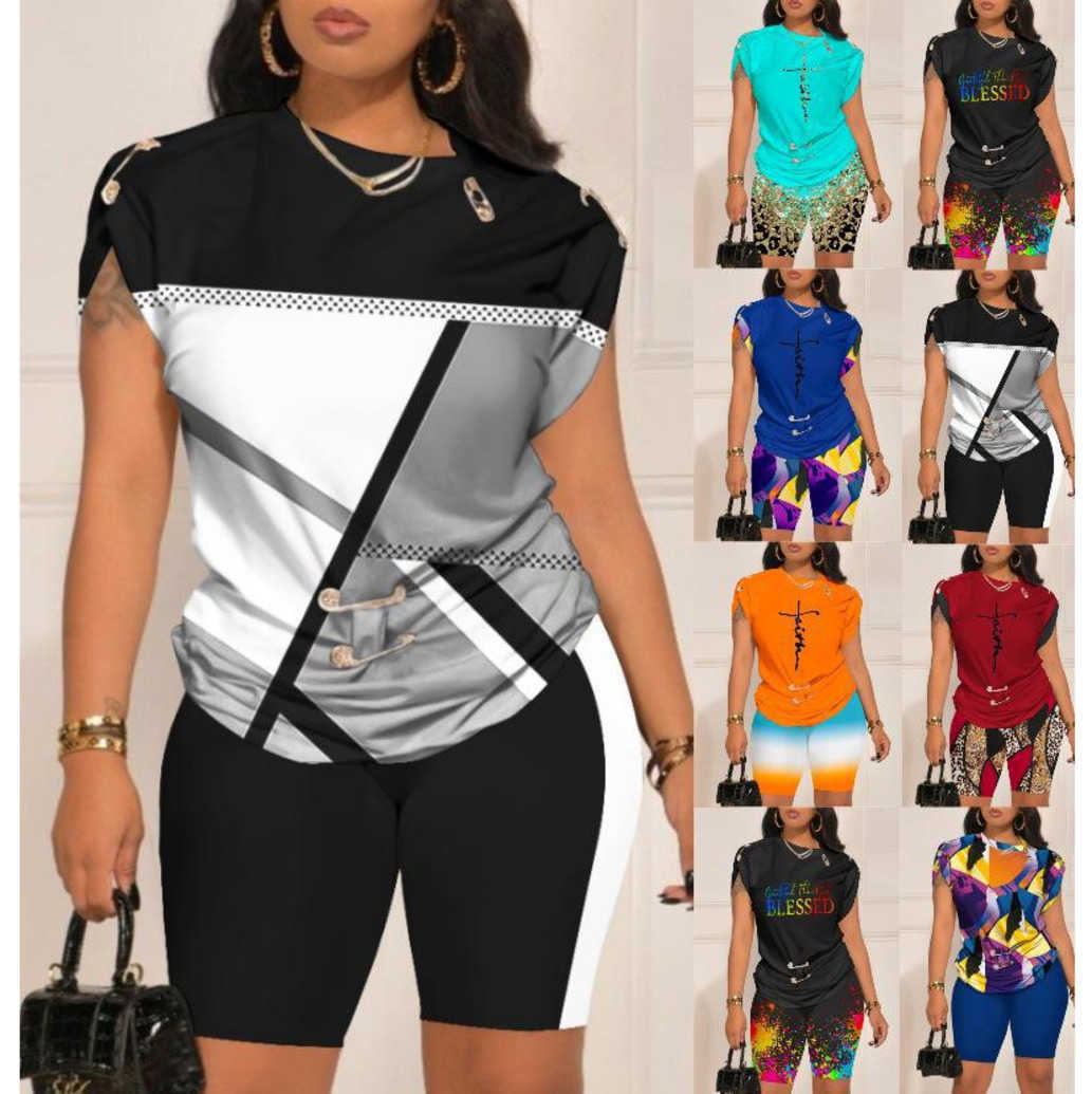 

Women's 2023 tracksuits Summer New Fashion Casual Pin Print top skirt 2 piece Set women sport suits womens sets XXXL, Dark blue letter printing