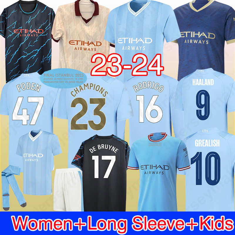 

23  MANS city Women HAALAND PHILLIPS soccer jersey Long sleeve Manchesters Citys GREALISH STERLING G. JESUS FERRAN MAHREZ foden blue moon shirt uniforms men kids, Pre match