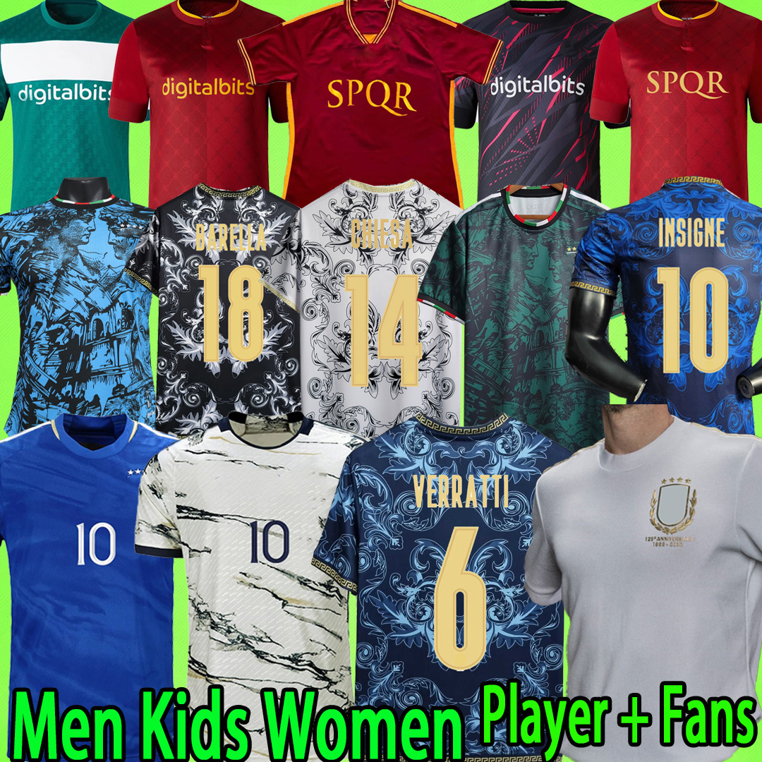 

125th Italy 2023 CHIESA BARELLA 125 years romAs DYBALA Soccer jerseys TOTTI maglia DE ROSSI 22 23 24 MANCINI Football shirt Italia 2024 uniform kids kit Player version, 2023/2024 home
