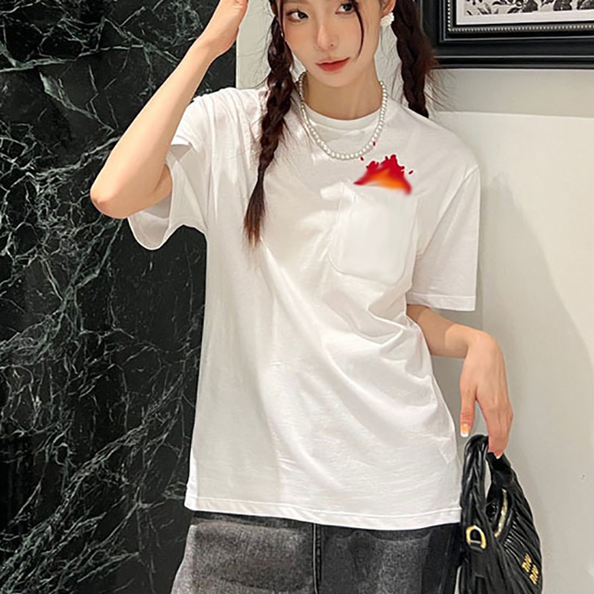 

Womens t shirt Classic Flame Embroidery tee Mens and womens loose short sleeved T-shirt, Orange