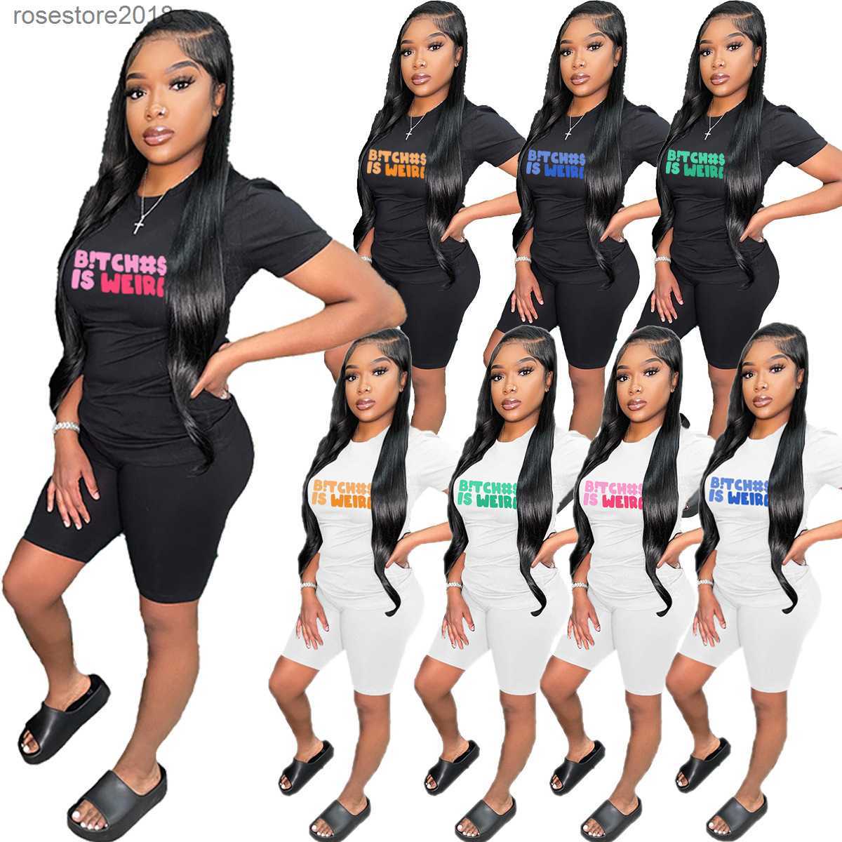 

2023 Women's Tracksuits Summer Designer Print 2 Pieces Set For Women Ladies Short Sleeve T Shirt Shorts Sets, White pink logo