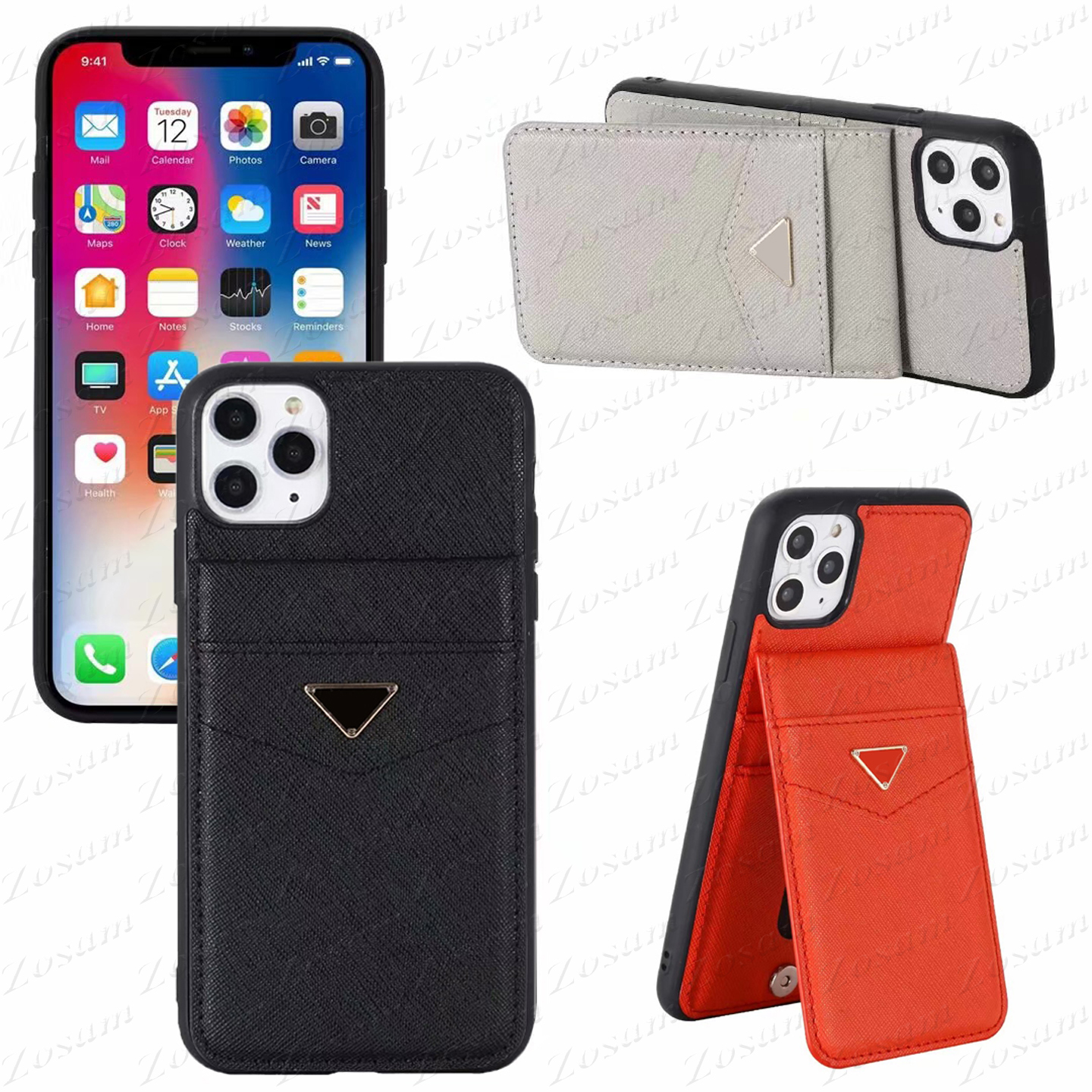 

Luxury Triangle Designer Phone Cases For IPhone 14 13 12 12pro 11 Pro Max X Xs Xr Leather Card Pocket Case Lazy Holder Cover Samsung Galaxy S23 S22 S21 S20 Ultra Note 20 10, Red