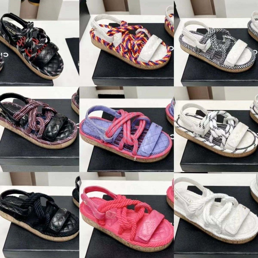 Designer sandalen mode dames touw trend alfabet echte lederen slippers plat hiel kruis strand reizen outdoor klassiek