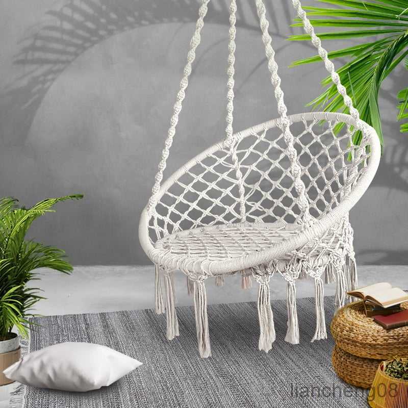 

Hammocks Outdoor Hammock Garden Swing Cotton Cord Knitted Hanging Basket Tassel Swing For Leisure Handmade Casual Egg Chairs R230613