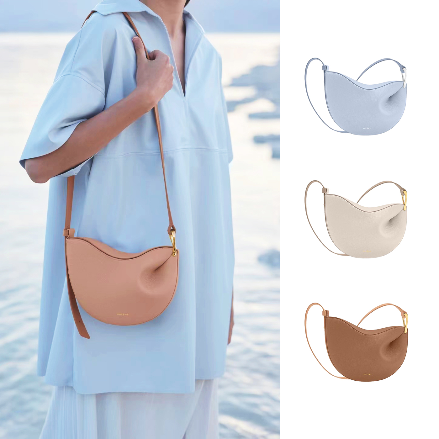 

polenes nano Polene tonca dumpling sac Clutch Bag Womens mens Cross Body lady Adjustable strap pochette Genuine Leather Totes luxurys Designer Purses Shoulder Bags, White