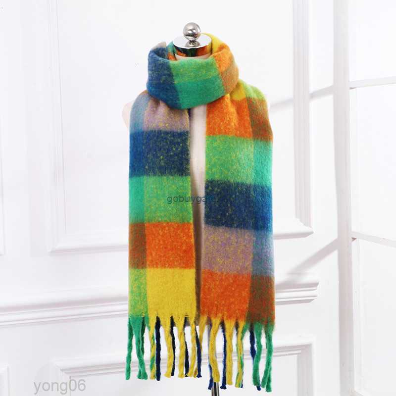 

Scarves New Autumn and Winter Ac British Plaid Mohair Scarf Hoop Yarn Colored Women's Warm Tassel Shawl5FPO