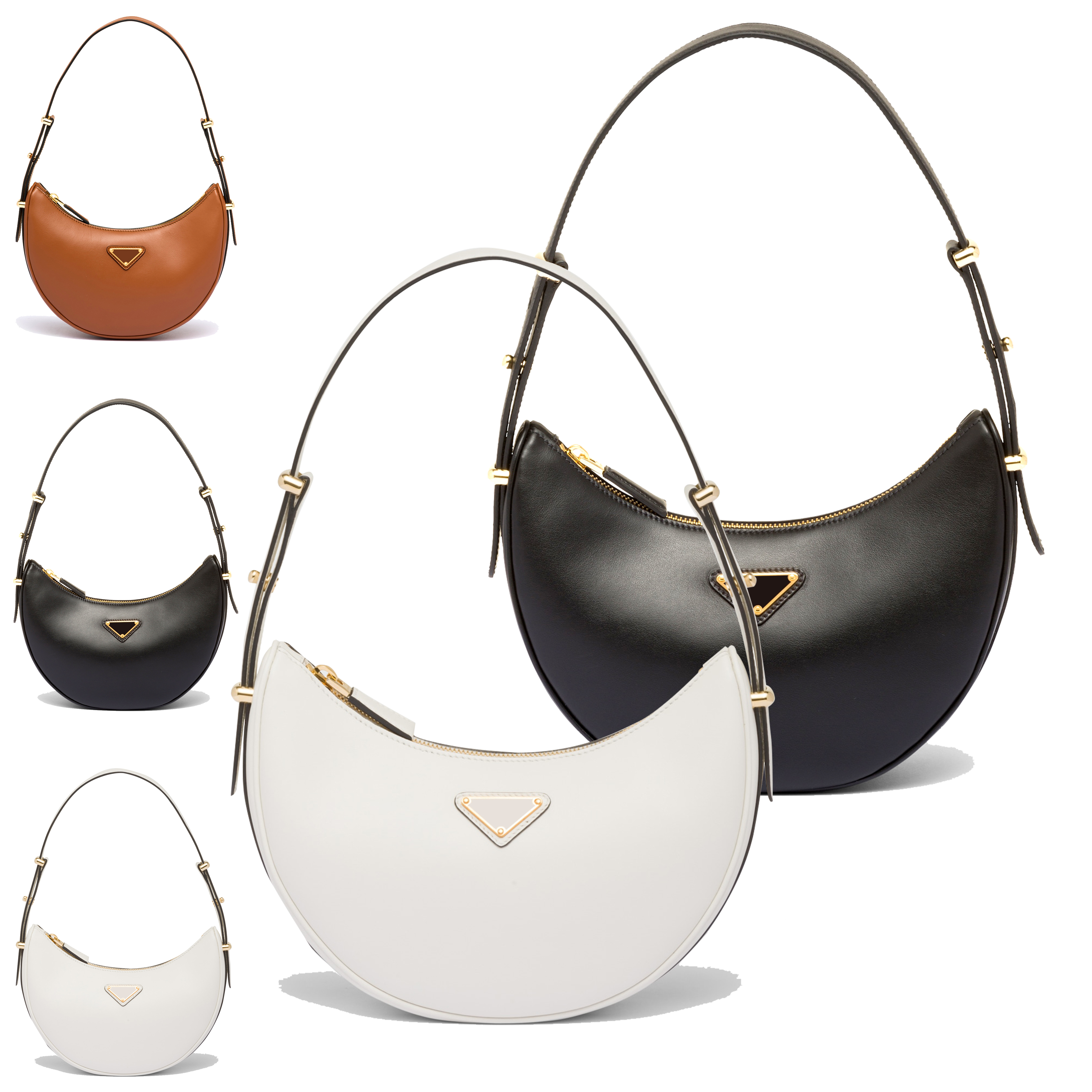 

womens wallet Cowhide triangle half moon bag prad designer crossbody clutch bag Luxury white handbag Camera travel bags mens chest wholesale hobo tote shoulder bags, Black