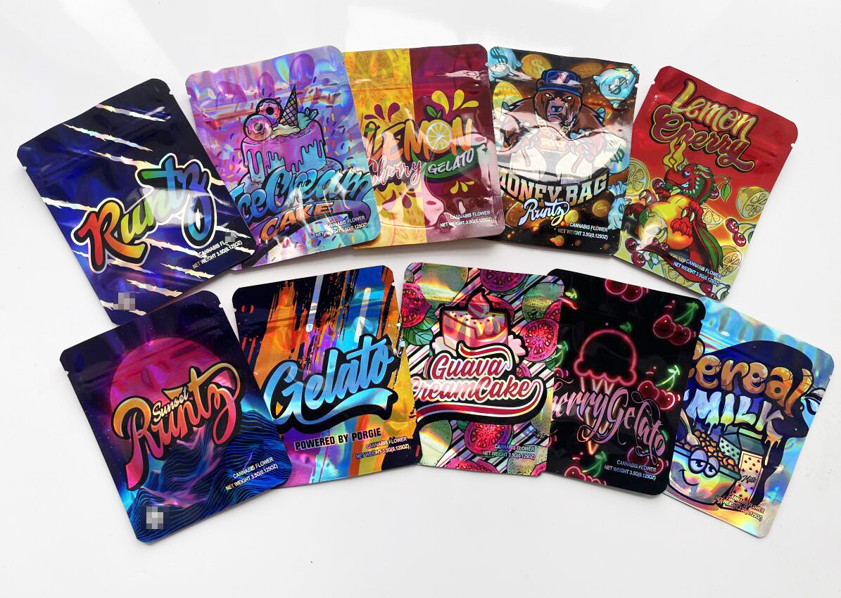 

3.5g Smell Proof Plastic Mylar Bags Edibles Special Die Cut Shaped Bags Zipper Flower Cali Packs Tobacco bag cookie bag
