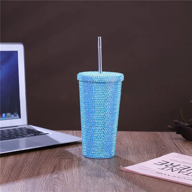Wholesale 25oz Diamond Tumblers With Lid 750ml Stainless Steel Water Bottles Colorful Shinny Drinking Cups Double Wall Insulated Tumbler A12