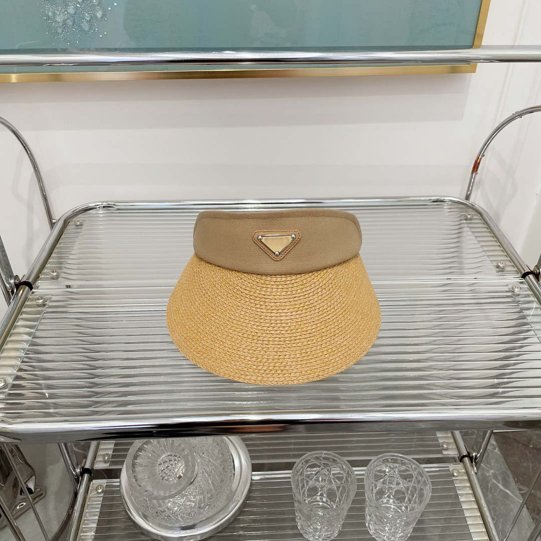 

Fashion New Luxury Designer Classic Inverted Triangle Sunscreen Raffia Empty Hat Casual Trendy Sunshade Cap Adjustable