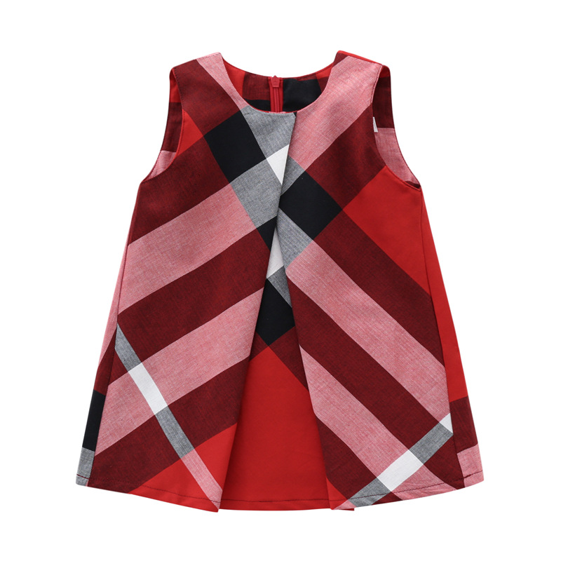 Kids Clothing New Sleeveless Costumes Casual Wear European Style Cotton Plaid A-line Dress Girl Fashion 1-6 Years