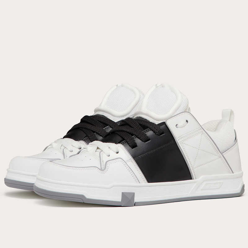 

fabric calfskin valentinoitys Upholstered ''V'' Men and shoes sneakers White/black OPEN fabric tongue SKATE Men's LRY5