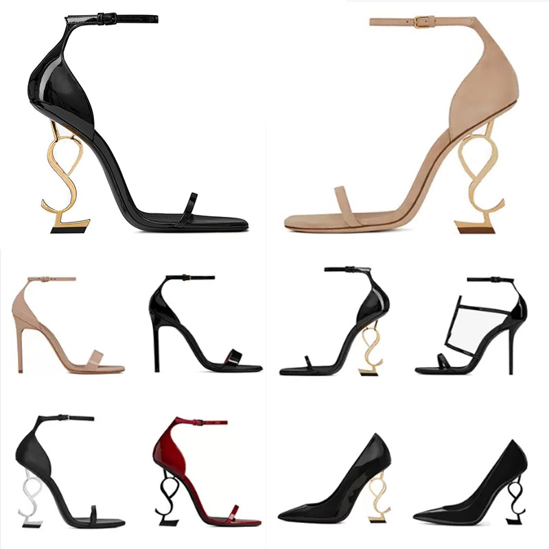 2023 designer femmes chaussures habillées de luxe sandale baskets talons hauts en cuir verni Gold Tone triple noir nudede femmes dame sandales pa