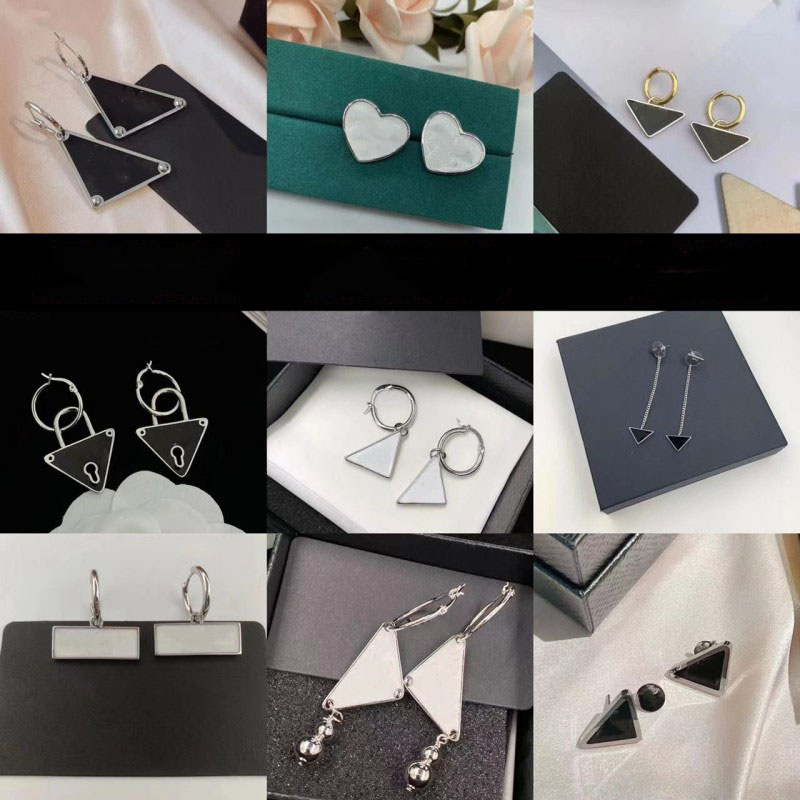 

P Designer jewelry inverted triangle earrings Letter P black and white enamel full diamond earrings for men and women, Mixed colors