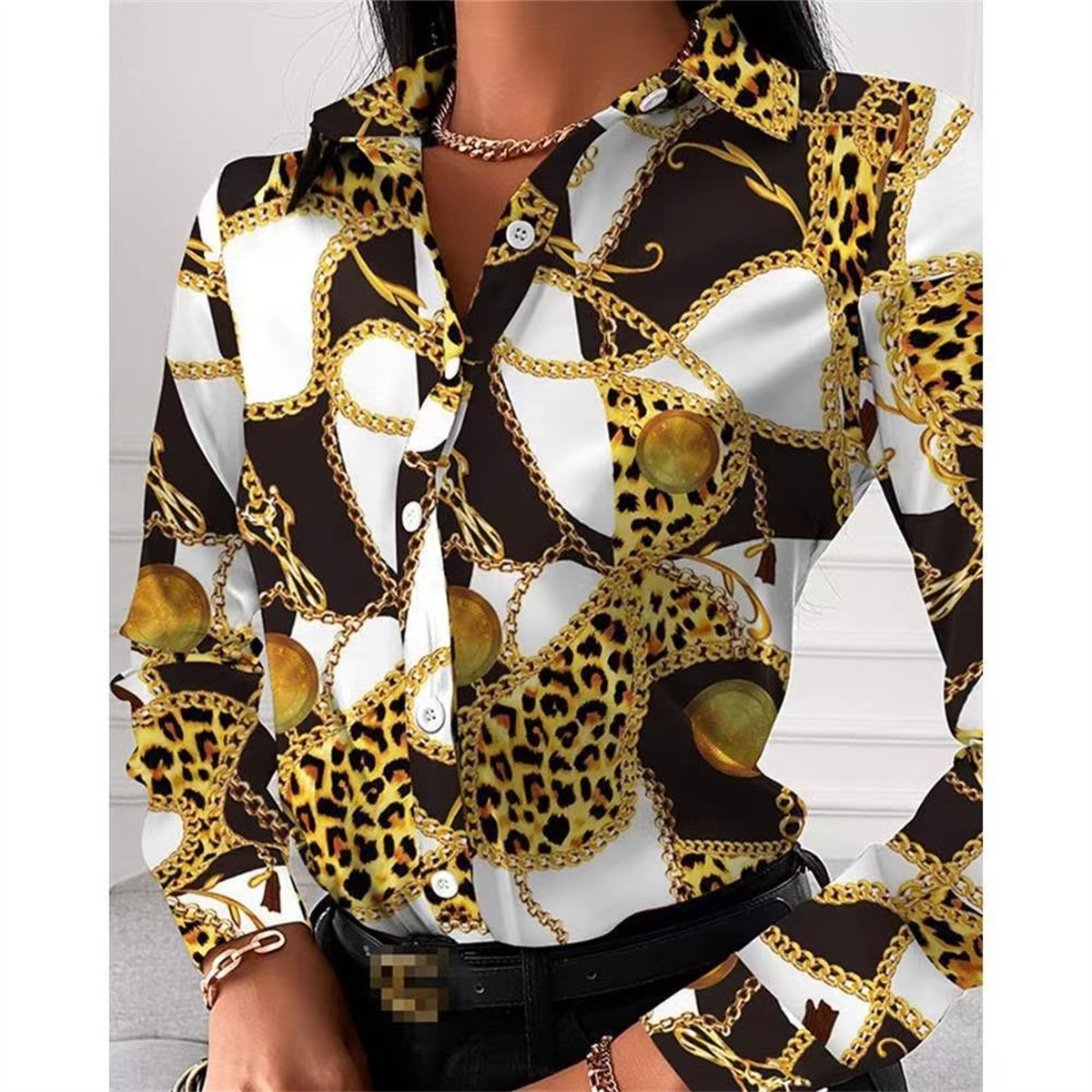 Women's Tops & Tees Long Sleeve Dress Women Blouses Design Turn-down Tops Collar 2xl Print Elegant Loose Shirt Casual Shirts Vintage Coats