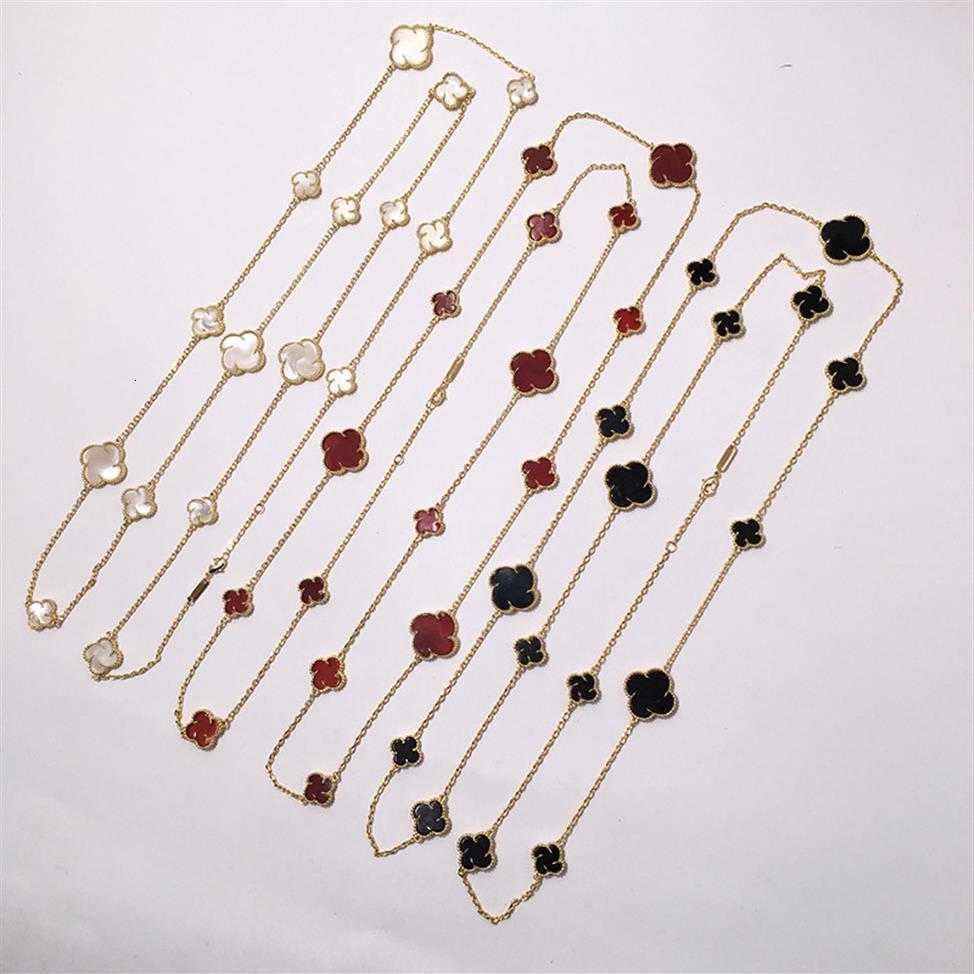 

Whole High quality fashion jewelry clover shell agate jewelry big small size four leaf 16 Flower Necklace 90cm2833