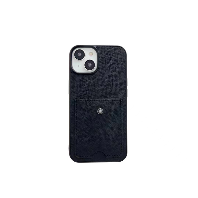 Luxury Leather Designer Phone Case for Apple iPhone 17 16 Pro Max 15 Promax 14 13 Credit Card Holder Pocket Back Cover Coque Funda Black-image-876359858