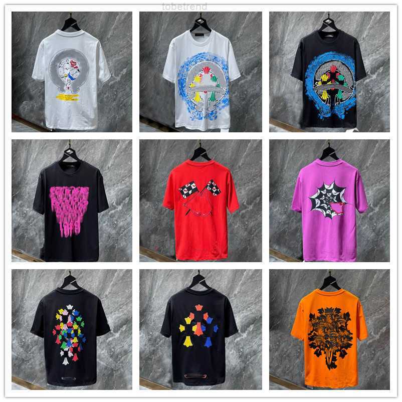

Men's T-shirts Buy Chromes Heart Mens for 2023 Top Designers Embossed Letter Horseshoe Sanskrit Cross Pattern Tees T-shirts Size S-xl