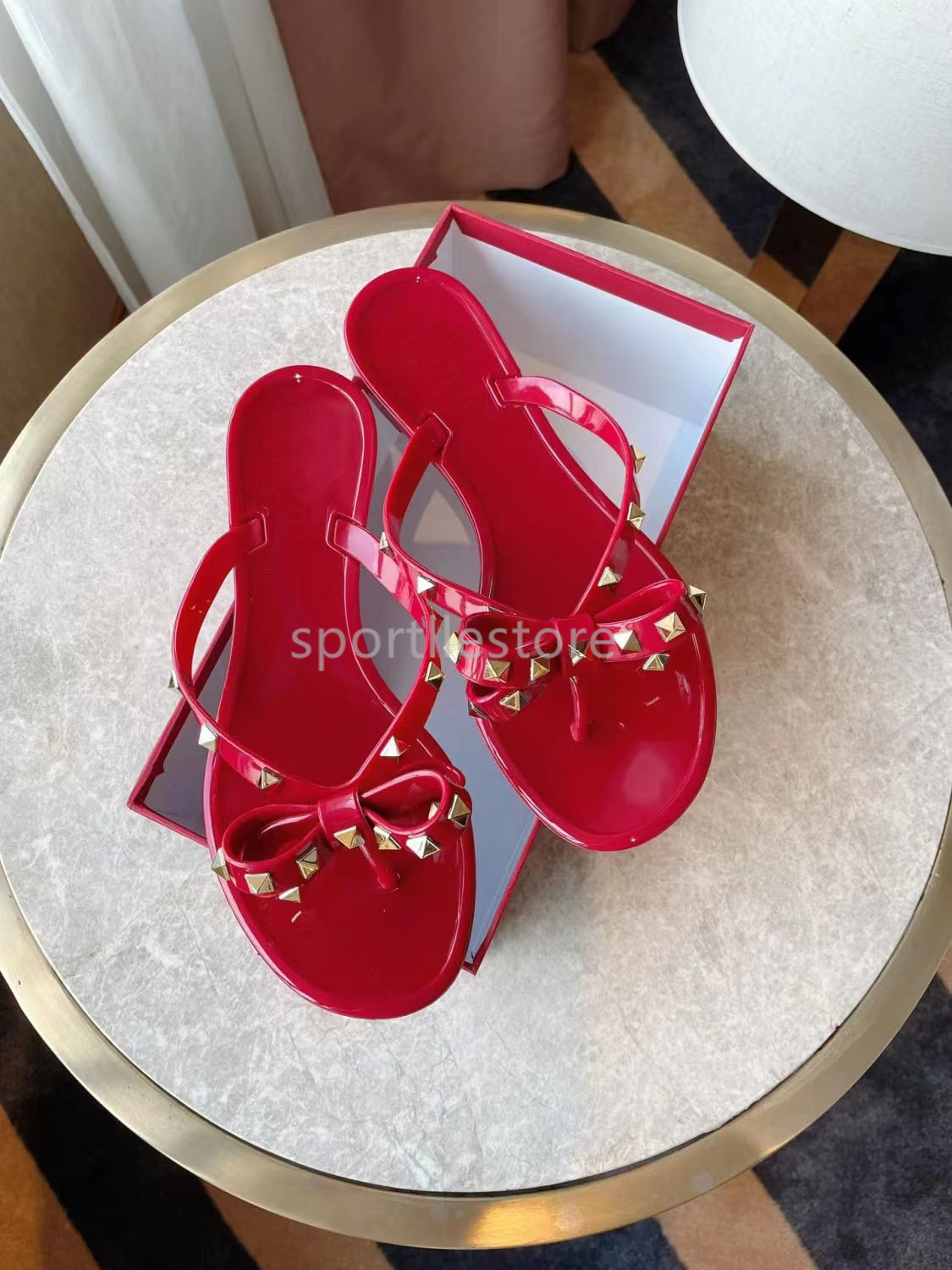 

Women's Black Bow Flip-flops Quality Sandals Summer Beach Riveted Slippers Fashion Casual Flat Bottom Nail Shoes '' 001