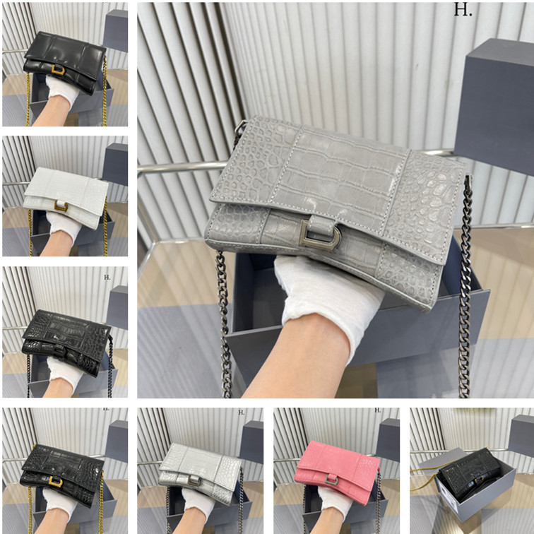 

2023 Black Alligator Hourglass Bag Chain Shoulder Bag B Logo Genuine Cow Leather Purse Crossbody Evening Bag Fashion HandBags Clutch Bags, Grey
