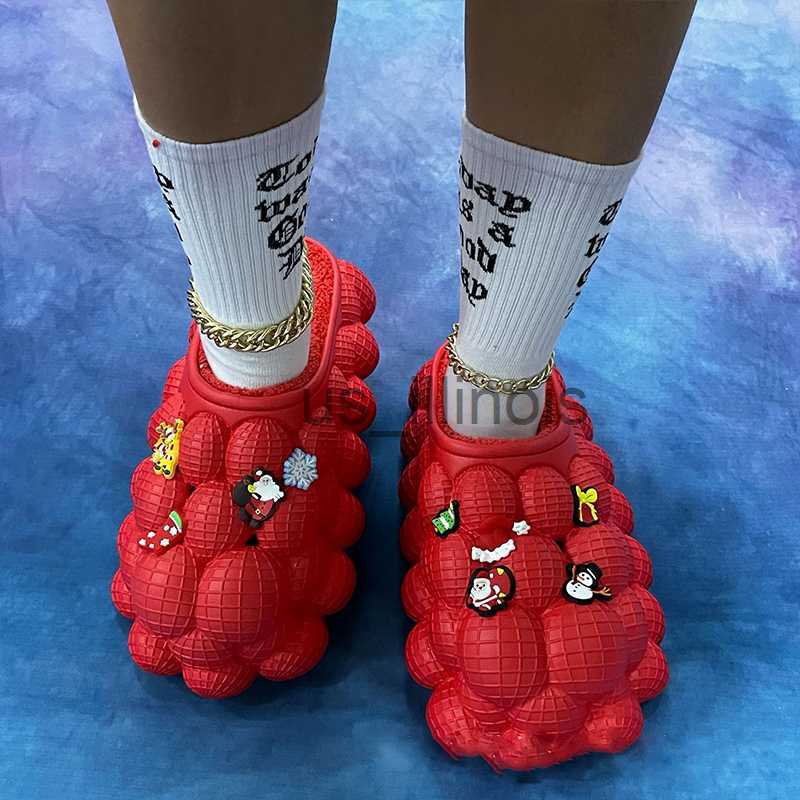 

Slippers DIY Fashion Shoes Chain Slippers Creative Christmas Red Slippers Women Lychee Slides Warm Home Slides Platform Bubble Slippers J230613, As pic shows