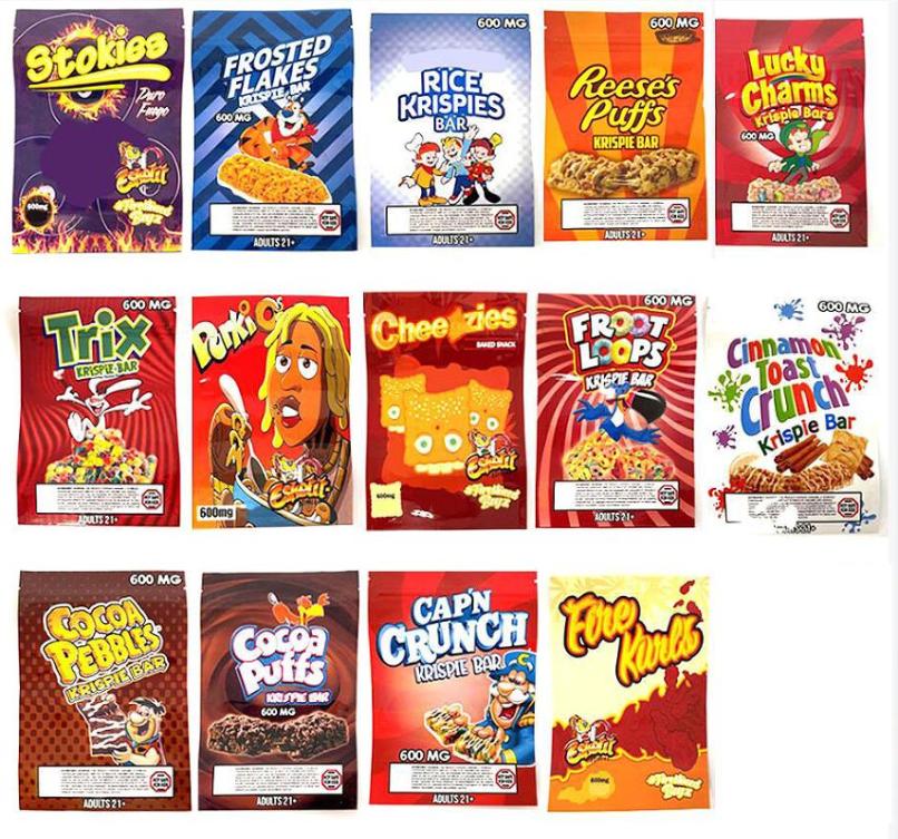 

CEREAL TREATS CHOCOLATE bro wnie MYLAR BAGS RUNTZ FLAMIN TRI PS AH OY EDIBLES PACKAGING package PEANUT5956407