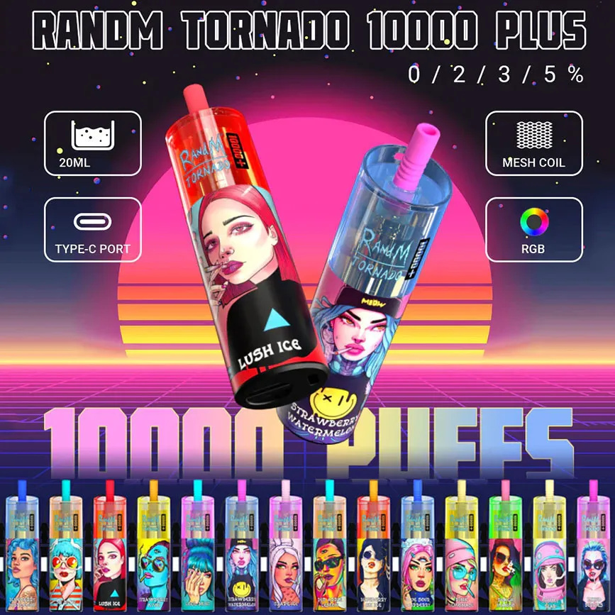 

Original RandM Tornado 10000 Plus Disposable Vape Electronic Cigarettes 0% 2% 3% 5% 20ml Prefilled Devices With Mesh Coil RGB Lights 14 Flavors 10K Puffs