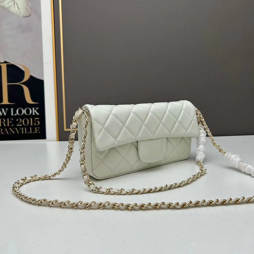 

10A 1:1 top Fashion diamond patterned sheepskin metal diamond sequin letter buckle open shoulder bag for women's classic flip bag designer luxury item, White