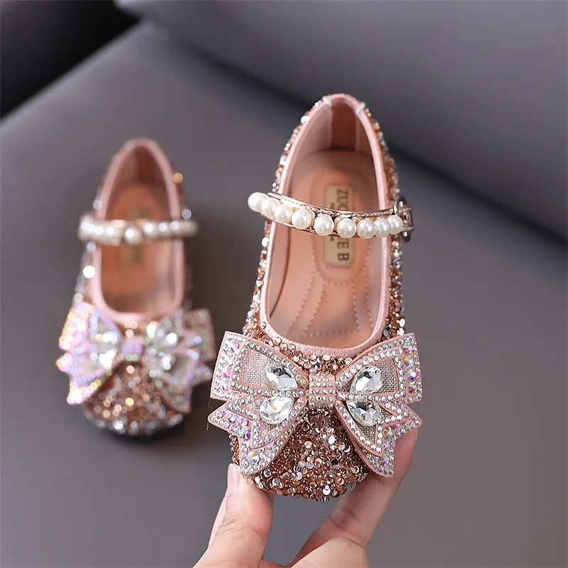 

Toddler Autumn Baby Girl Fashion Sequins Rhinestone Kids Princess Pearl Bowtie Flat Girls Leather Shoes SX496 201113, Sx496black