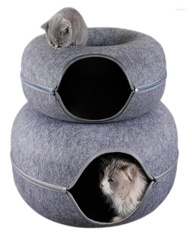 

Cat Toys Donut Tunnel Bed Pets House Natural Felt Pet Cave Round Wool For Small Dogs Interactive Play Toy8693562