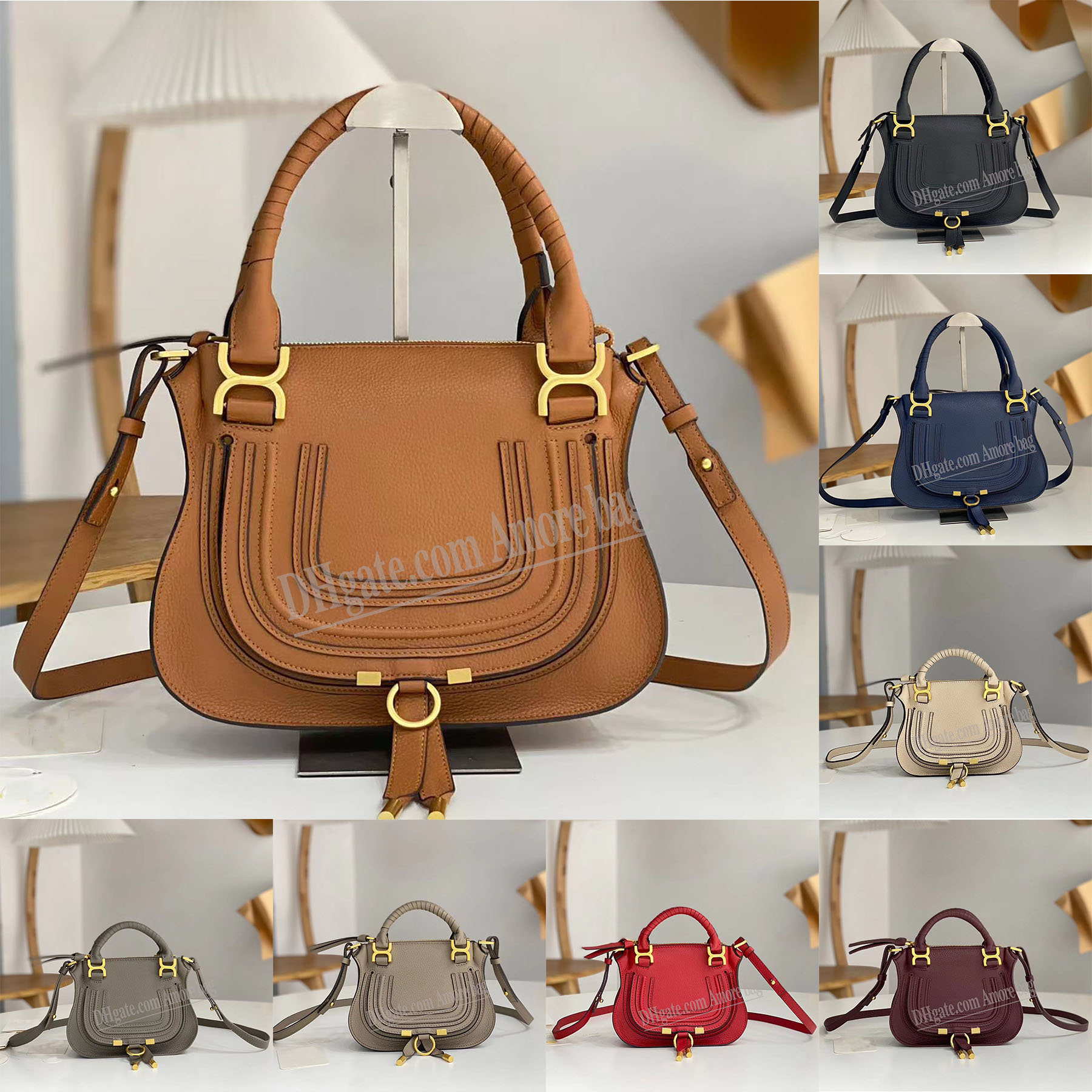 

Marcie Small Double Carry Bag Saddle Stitches Grained Leather Fashion Luxurys Designer Woman Shoulder Bags Tote Oblique Large Capacity Crossbody Handbags Purse