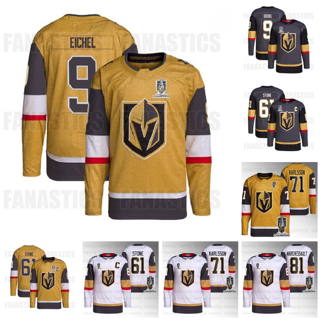

61 Mark Stone(C) 2023 Vegas Golden Knights Champions Jerseys 9 Jack Eichel 71 William Karlsson 81 Jonathan Marchessault, White mens s-3xl