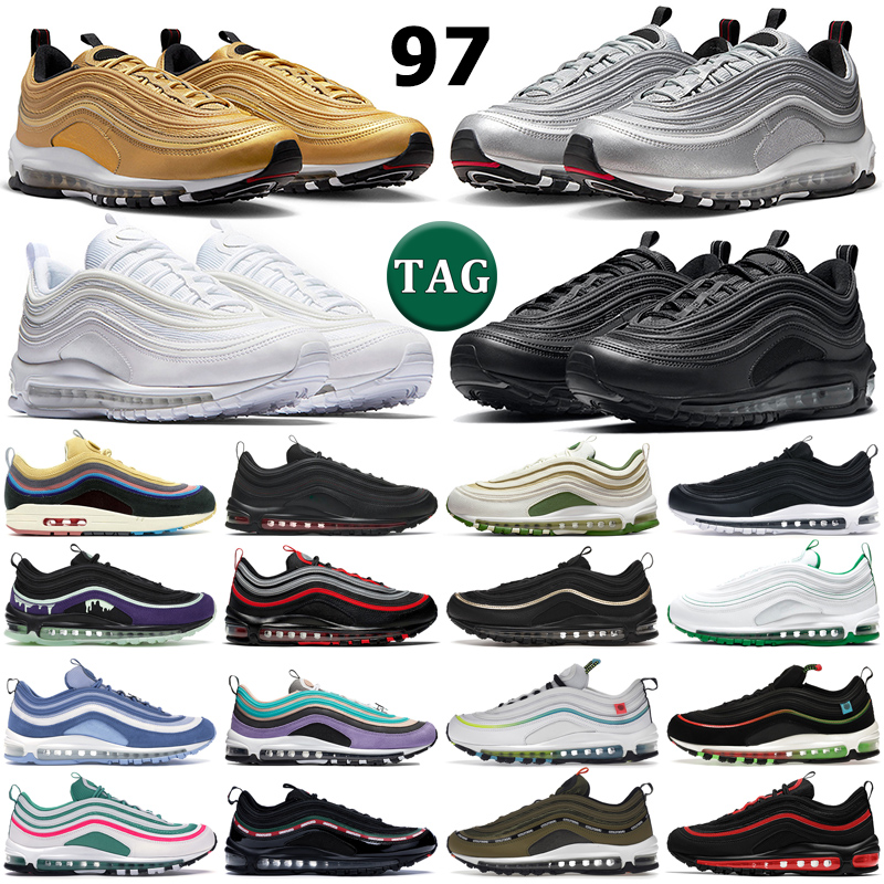 

97 for running shoes men women 97s Triple Black White Sean Wotherspoon Golden Silver Bullet University Red Sail Treeline Jesus mens trainers outdoor sports sneakers, 18