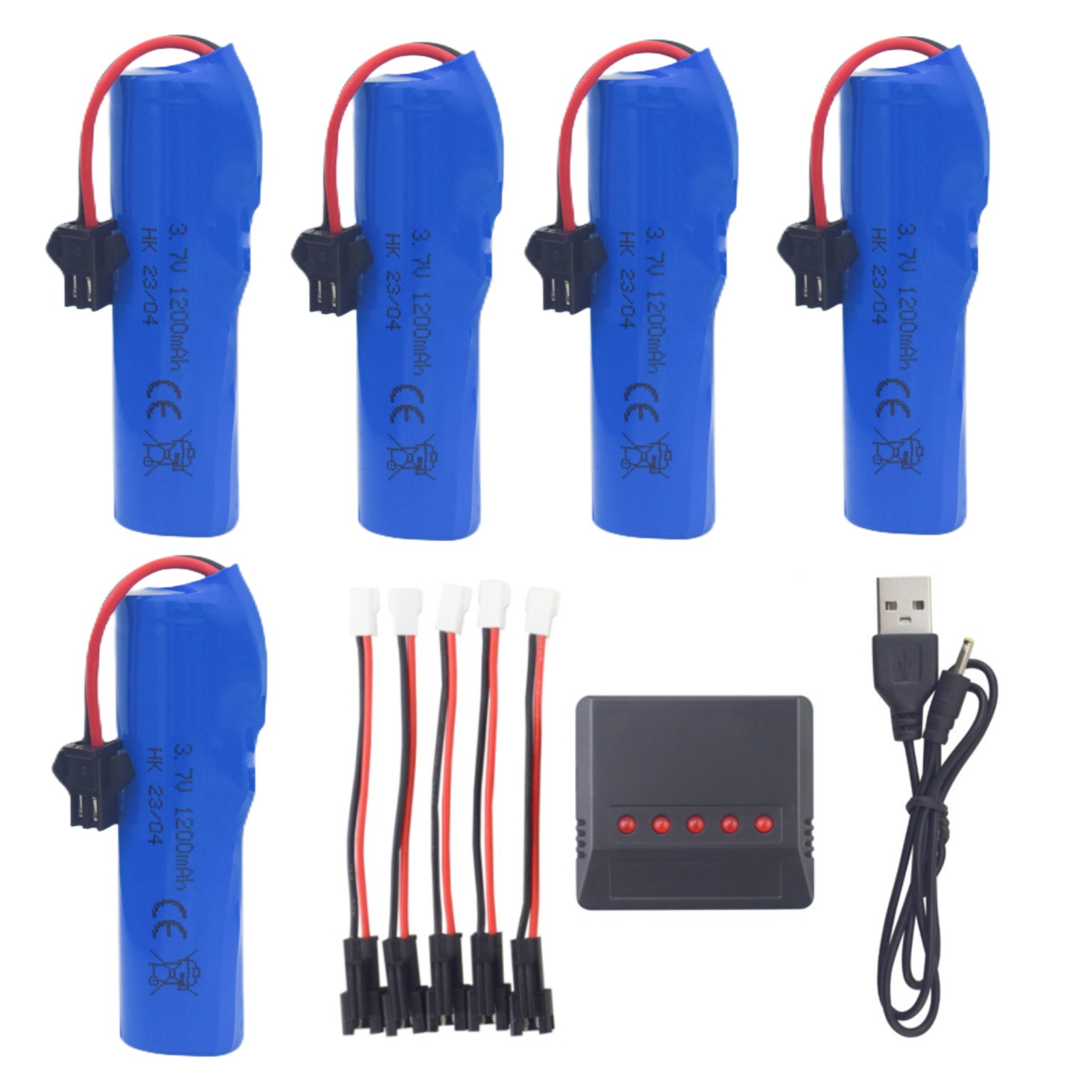 

5PCS 18650 3.7V 1200mAh Lithium Battery With 5-in-1 Charger For DE45 Remote Control Vehicle 1/14 Off-Road 4WD High-Speed Climbing Drift Racing Backup Battery