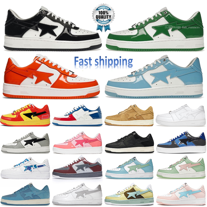 

Designer bape sta bapesta sk8 casual shoes low baped men women sneakers patent leather black white green blue camouflage jogging sports star trainers