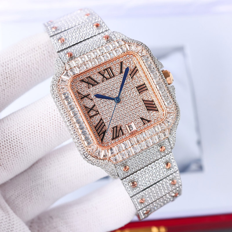 

Handmade Diamond Watch Mens Automatic Mechanical 8215 Movement Watches 40mm Sapphire With Diamond-studded Steel Bracelet Business Wristwatches Montre de Luxe, Colour 1